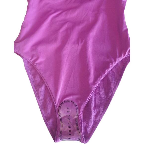 Sanctuary Swim High Leg Scoop One Piece Ribbed Swimsuit color Fuchsia size Small - Picture 9 of 11